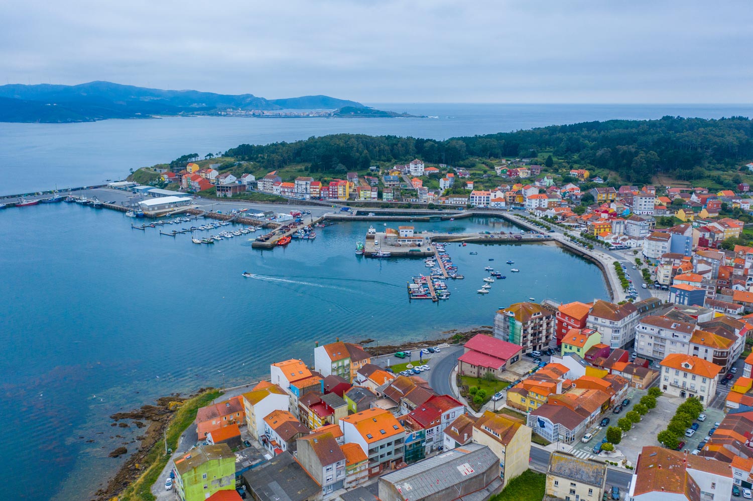 Aerial view of camariñas town in galicia spain